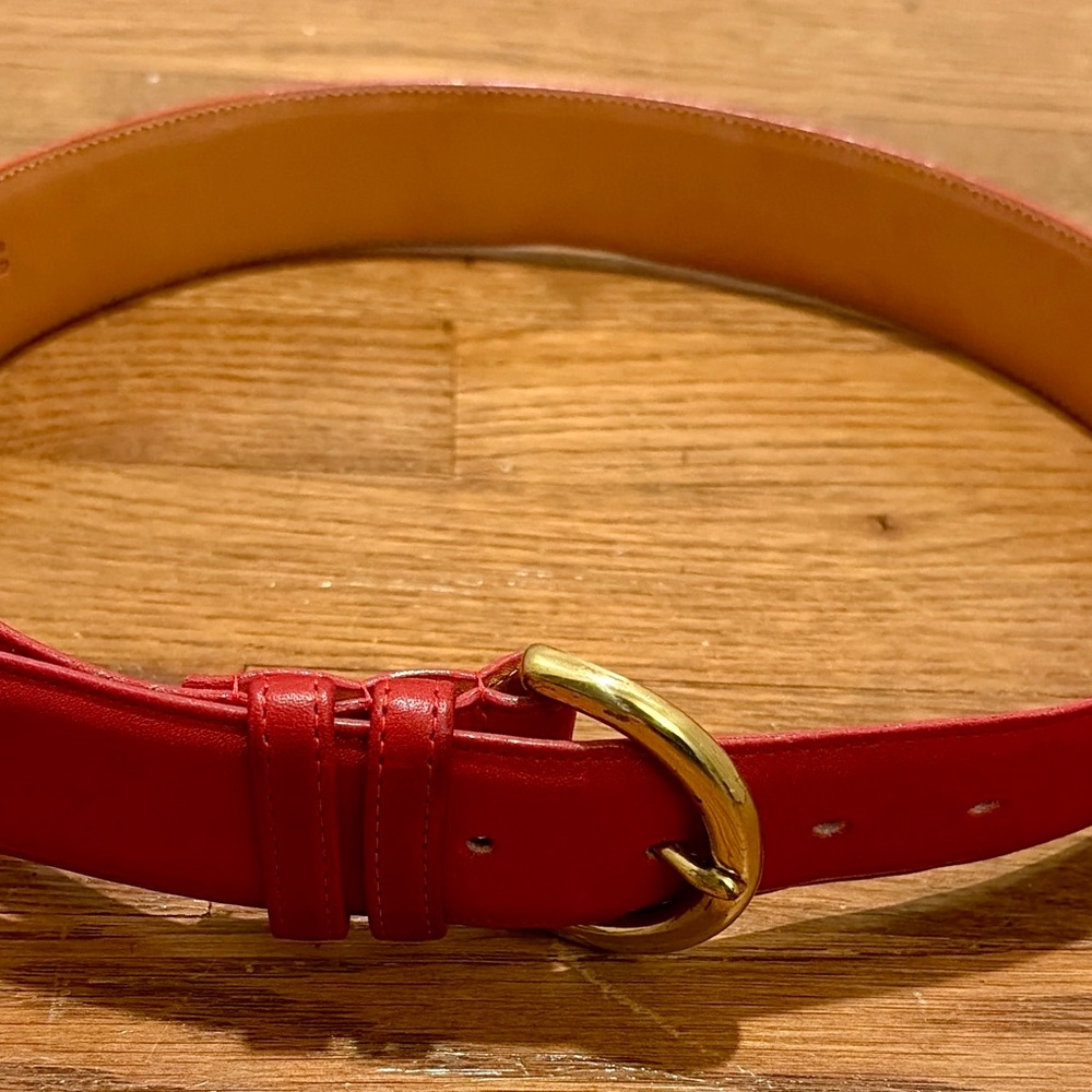 Vintage 1980s–1990s Coach Red Leather Belt – Made in USA – Solid Brass – 34”